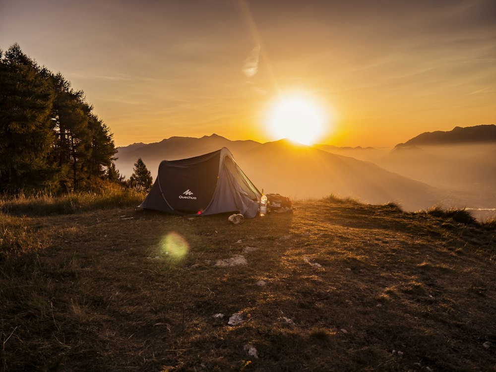 Cozy tent interior with lights